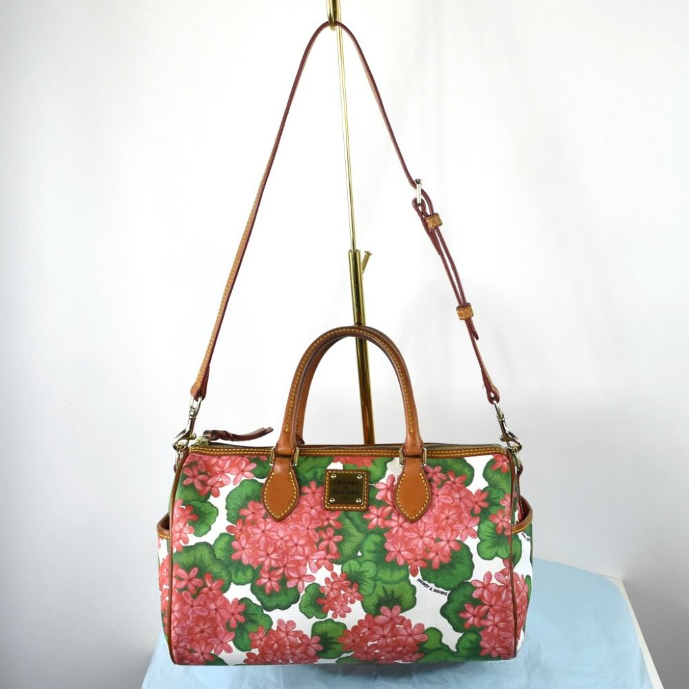 Dooney & Bourke Red Hydrangea Shoulder Satchel w Change Purse - Picture 3 of 16
